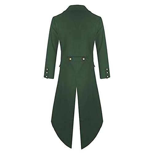 BGUK Abrigo de hombre para Halloween, estilo steampunk, gótico, retro, victoriano, cosplay, chaqueta de esmoquin, uniforme, medieval, chaleco, chaqueta y falda de arma, verde, M