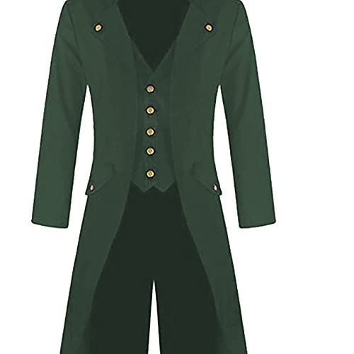 BGUK Abrigo de hombre para Halloween, estilo steampunk, gótico, retro, victoriano, cosplay, chaqueta de esmoquin, uniforme, medieval, chaleco, chaqueta y falda de arma, verde, M