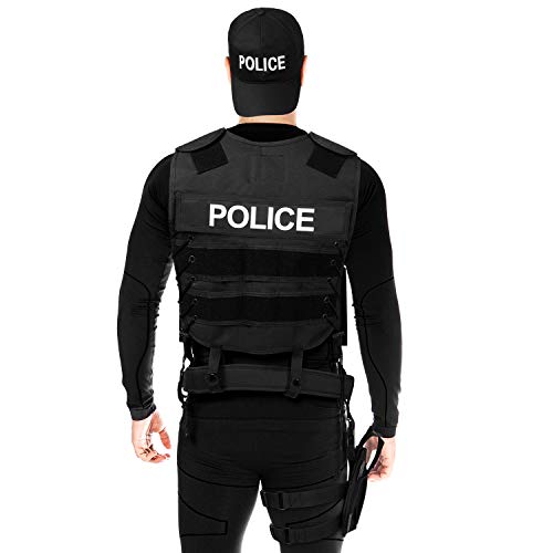 Black Snake® Disfraz policía, Security, SWAT, FBI para Mujer y Hombre | Traje de Halloween o Carnaval con Chaleco, Funda de Pistola, Esposas y más - M/L - Police