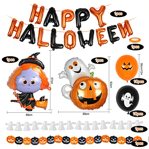 Bluelves Decoración de Fiesta de Halloween Set, Globos de decoración de Happy Halloween, Halloween Guirnaldas, Halloween Calabaza Globos, Halloween Globo de Bruja