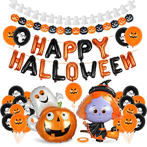 Bluelves Decoración de Fiesta de Halloween Set, Globos de decoración de Happy Halloween, Halloween Guirnaldas, Halloween Calabaza Globos, Halloween Globo de Bruja