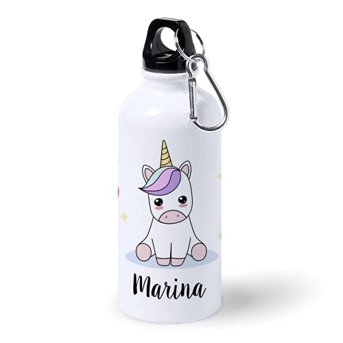 Botella de Aluminio Personalizada Infantil Unicornio Con Nombre (400ml)