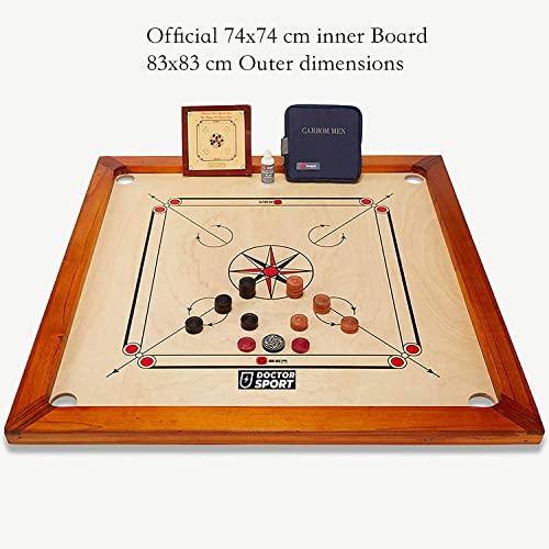 Carrom – Tabla de juego de Karrom – Madera natural Kikar – Hecho en India – piedras, Striker, polvo en bolsa pequeña – perfecto y completo