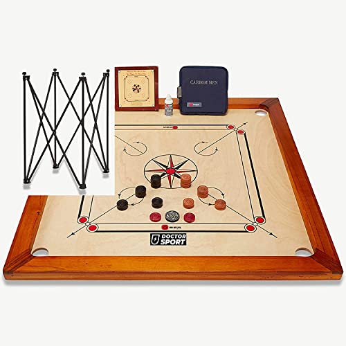 Carrom – Tabla de juego de Karrom – Madera natural Kikar – Hecho en India – piedras, Striker, polvo en bolsa pequeña – perfecto y completo