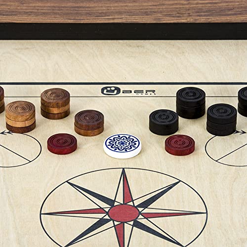 Carrom – Tabla de juego de Karrom – Madera natural Kikar – Hecho en India – piedras, Striker, polvo en bolsa pequeña – perfecto y completo