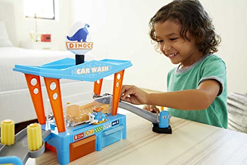 Cars Autolavado Dinoco, incluye dos coches de juguete, vehículo cambia de color (Mattel GTK91)