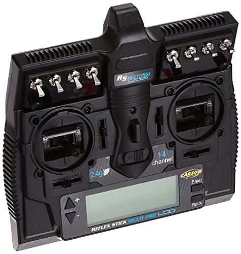 Carson Carson-500501004 FS Reflex Stick Multi Pro LCD 2.4 GHz – 14 Canales, Mando a Distancia con Receptor para Modelos de vehículos como Coches RC y Barcos (500501004)