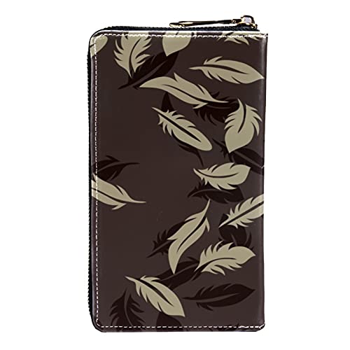 Cartera con cremallera y embrague de teléfono, patrón de fondo de pluma, bolso de viaje, bolso de mano de cuero, titular de la tarjeta, organizador de pulseras