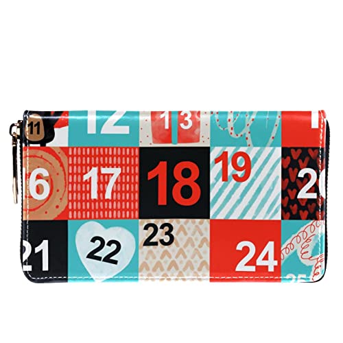 Cartera con cremallera y embrague para teléfono para mujer, patrón de calendario cuadrado de Navidad, bolso de viaje de cuero, bolso de embrague para tarjetas, organizador de pulseras