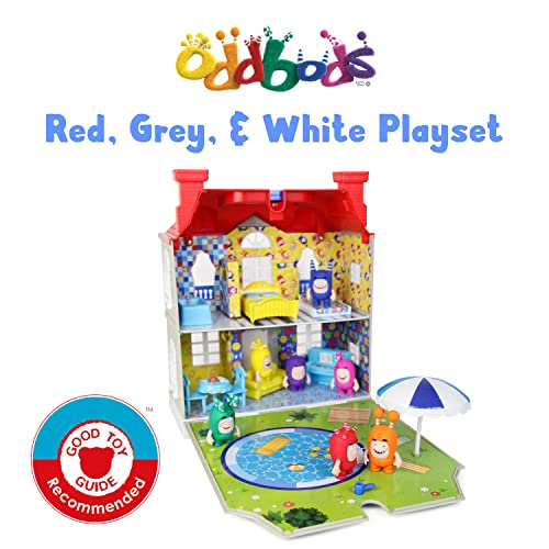 Casita Infantil Oddbods Roja, Blanca y Azul para Chicos - Incluye Espacios Interiores y Exteriores con Muebles y 7 Figuras con Detalles, para Mayores de 3 Años