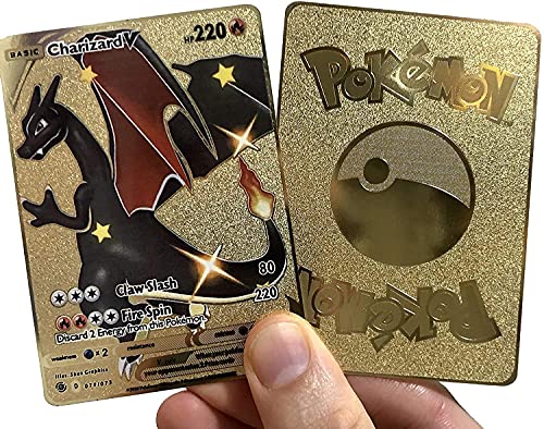 *Charizard & Blastoise VMAXVBasic HP 400* Carta Pok Dorada Metalica Coleccionable. Gold Custom Metal Card. Pikachu, Charizar, Mew, Mewtwo, V, VMAX, DX, GX y Muchas Otras para Niños y Adultos.