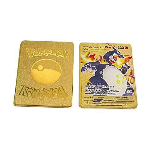 *Charizard & Blastoise VMAXVBasic HP 400* Carta Pok Dorada Metalica Coleccionable. Gold Custom Metal Card. Pikachu, Charizar, Mew, Mewtwo, V, VMAX, DX, GX y Muchas Otras para Niños y Adultos.