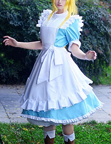 charous Disfraz de Cosplay Sword Art Online Alice - Anime Lolita Maid Delantal Vestido Halloween Navidad Mascarada para ni?a Conjunto completo-Azul_L