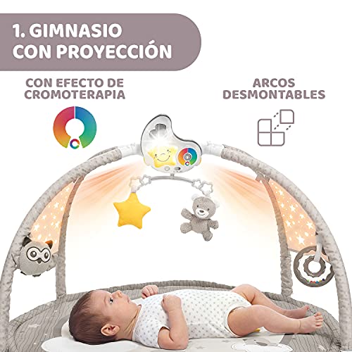 Chicco Enjoy Colours, Gimnasio para Bebés 3en1 Beige, Juguete Multifunción Electrónico con Alfombra de Juegos, Estrella Proyector, Luz Nocturna Extraíble y Música Relajante – Juguetes Bebé 0+ Meses