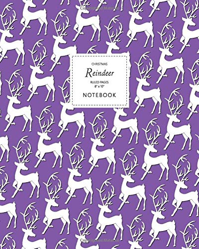 Christmas Reindeer Notebook - Ruled Pages - 8x10 Cuaderno (Purple)