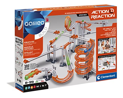 Clementoni 59235 Galileo Build - Action & Reaction Speed-Race - Maqueta de Circuito de Bolas - Juguete de motricidad de Varias Piezas para niños a Partir de 8 años, versión Alemana