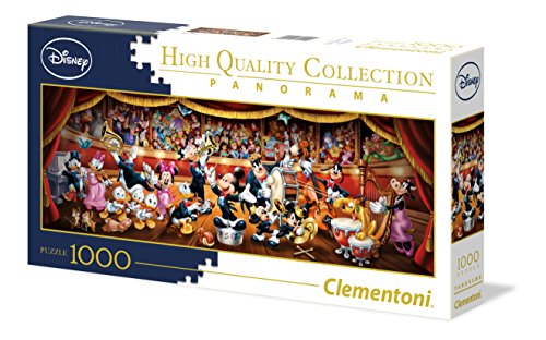 Clementoni - Puzzle 1000 piezas panorámico Orquesta Disney, Puzzle adulto Disney Classic (39445)