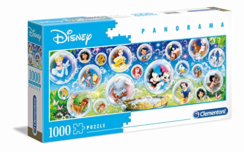 Clementoni - Puzzle 1000 piezas panorámico personajes Disney Classic, Puzzle adulto Disney (39515)