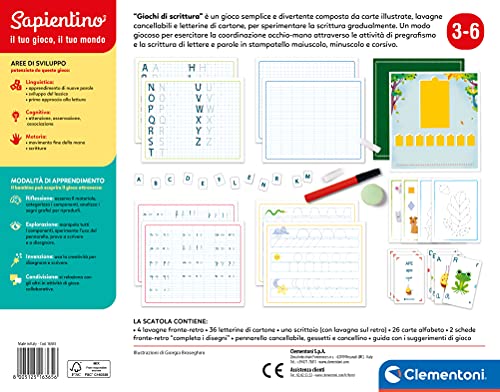 Clementoni- Sapientino Escritura, Juego Educativo de 4 años para Aprender a Escribir, Desarrollo del lenguaje – Materiales 100% reciclados – Play For Future – Fabricado en Italia, Multicolor (16365)