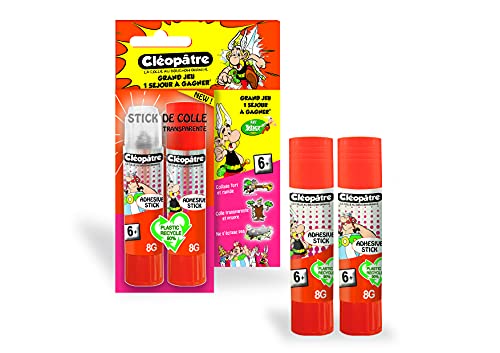 CLEOPATRE BL2BA8ADAST - Blíster de 2 barras de pegamento transparente"Cléostick" adhesivo ASTERIX en 8 gr