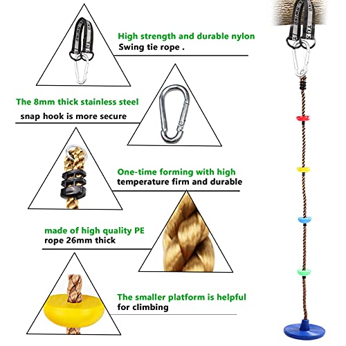 Columpio de Cuerda de Escalada Columpio de árbol con Asiento de Columpio de Disco Juego de Escalera de Cuerda para niños Juego de Columpio para Patio Trasero al Aire Libre