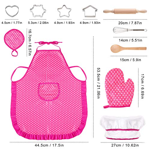 Comius Sharp Conjunto de Juego de rol de Chef, 11 Piezas Delantales para niños Juego de Niños ,Delantal Gorro de Cocinero y Utensilios Chica Disfraz de Chef Niños Cocina Juguete（Rojo）