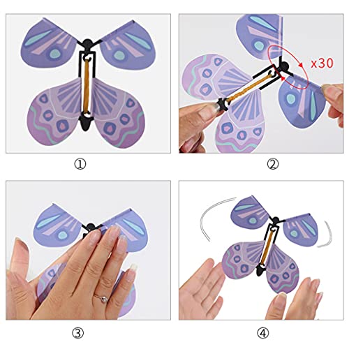 Conruich - 10 piezas de juguete mágico de mariposa voladora, creativo y colorido, para niños, juguete mariposa enrollable, banda de goma, con mariposa, regalo sorpresa para fiesta de cumpleaños, boda