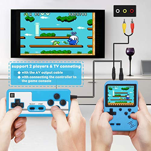 Consola de Juegos Portátil, Consola Retro 400 Juegos Clásicos, Juegos Electrónicos Portátiles, Soporte TV Juegos Portátiles y Dos Jugadores, Regalo de Cumpleaños para los Niños Azul