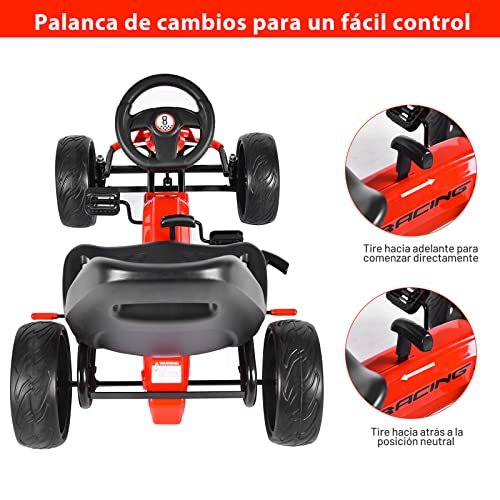 COSTWAY Go Kart de Pedales Montable para Niños, Conducción en el Exterior con Asiento Regulable, Embrague, Freno de Mano, Ruedas de Goma EVA, Juguete de Pedales para Niños (Rojo)