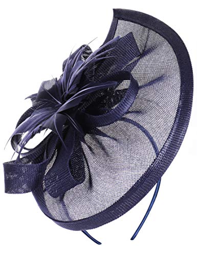 Coucoland Tocado elegante de flores para mujer, para bodas, cócteles, té, fiestas, Derby, accesorio para el pelo, accesorio para mujer, carnaval, disfraz azul marino Talla única