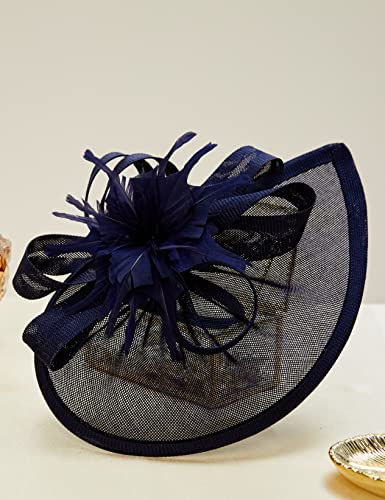 Coucoland Tocado elegante de flores para mujer, para bodas, cócteles, té, fiestas, Derby, accesorio para el pelo, accesorio para mujer, carnaval, disfraz azul marino Talla única