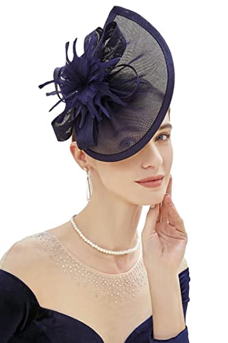 Coucoland Tocado elegante de flores para mujer, para bodas, cócteles, té, fiestas, Derby, accesorio para el pelo, accesorio para mujer, carnaval, disfraz azul marino Talla única