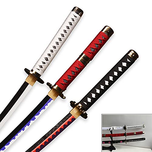 Cragcliff Espada de ánimo Cosplay de Madera, Roronoa Zoro Samurai Espada, Juguetes para Niños, Fan de Anime, Kitetsu,Wado Ichimonji,Shusui Katana Vestido de Tres Piezas 103 cm