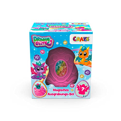 CRAZE Dragon Glitz Magic Digging Set de Huevos Sorpresa con Figuras de dragón, Huevo Rosa para Descubrir y coleccionar Juegos a Partir de 3 años 22429