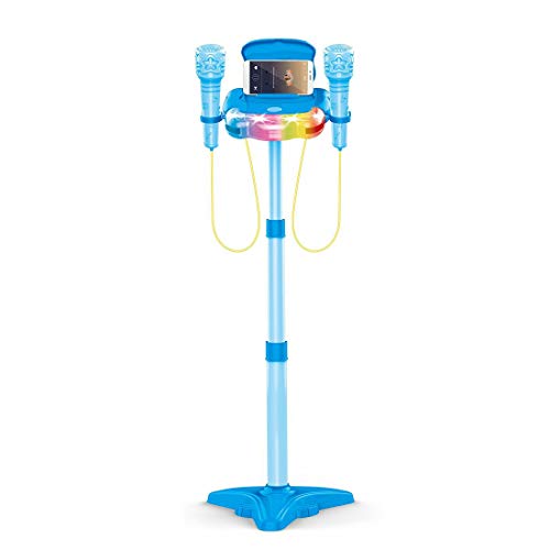 CT-Tribe Micrófono para niños, Juguetes Karaoke Dos Micrófonos con Soporte Ajustable y Efectos de Iluminación, Niños - Azul