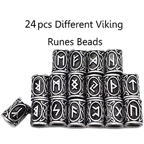 Cuentas prácticas de Bricolaje para Hombres, Accesorios para el Cabello para niñas, Estilo clásico nórdico Vikingo, nórdico, Vikingo, runas, Abalorios, Cuentas, 24 Piezas