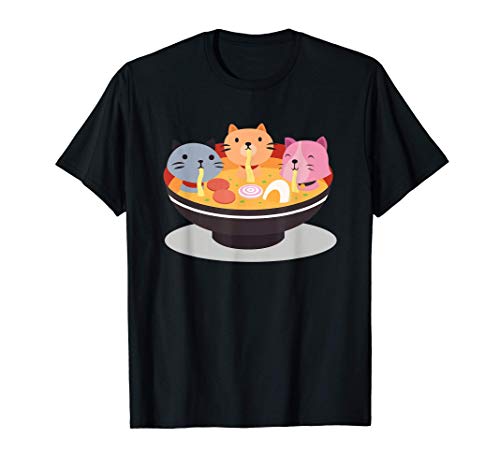 Cute Anime Cats Eating Ramen Japanese Kawaii Style Camiseta