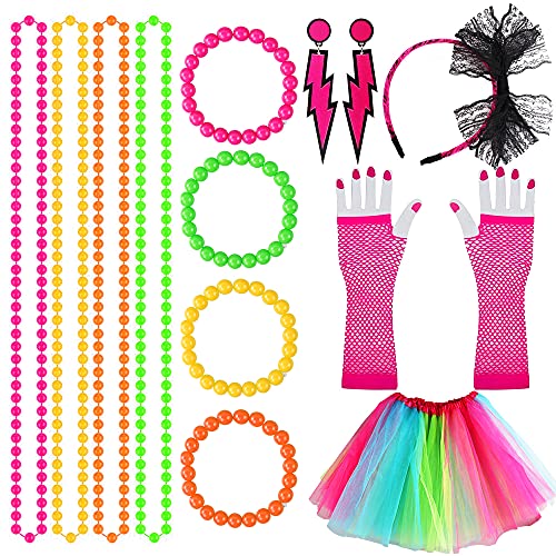 Dasyusuo 80s Accesorios de Disfraz para Fiestas Neón Accesorio disfraz 80s Juego de disfraces para mujeres para Fiesta de Cosplay Retro Carnaval