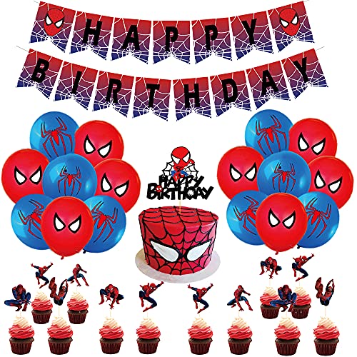 Decoración Spiderman Cumpleaños Globos Spider Man Feliz Cumpleaños Del Pancarta Decoración para Tarta de Superhero Fiesta de Spider Man para Cumpleaños de Niños