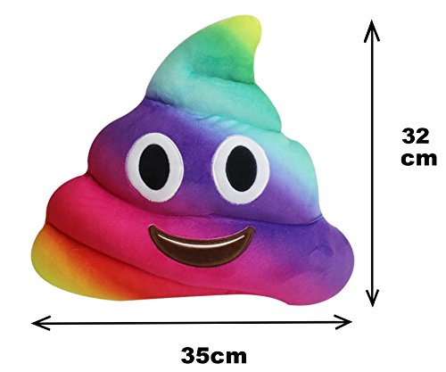 Desire Deluxe Cojín Emoticono Arco iris Caca Sonriente - Almohada o Peluche Emojis Cariñoso en Forma de Emoticon Caca - 32 Centímetros - 100% de Satisfacción o Devolución del Dinero.