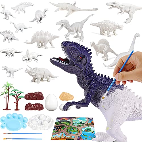 Dinosaurios Pintura, Senteen 28pcs Pintar Dinosaurios Niños Creativo DIY Dinosaurios Manualidades Figuras De Dinosaurios Kit Pintura Para Niños, Creativo Juego Regalo De Cumpleaños y De Navidad