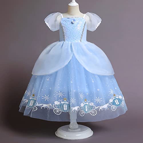 Disfraz de Princesa Cenicienta Niñas Carnaval Manga de Soplo Fiesta Vestido para Halloween Navidad Fiesta Ceremonia Aniversario Cosplay Costume Azul #9 4-5 Años