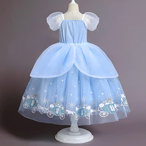 Disfraz de Princesa Cenicienta Niñas Carnaval Manga de Soplo Fiesta Vestido para Halloween Navidad Fiesta Ceremonia Aniversario Cosplay Costume Azul #9 4-5 Años