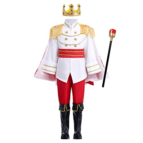 Disfraz de Principe Azul para Niños Traje de Juego de rol Cosplay Carnaval Dress Up Costume #Blanco01 7-8 Años