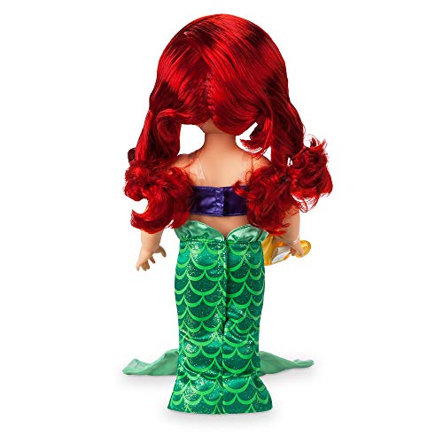 Disney Store: muñeca en versión niña Coleccionable de La Sirenita (colección Animators), 39 cm, Pelo enraizado y Traje realistas, minipeluche de Flounder en Raso Acolchado, para Mayores de 3 años