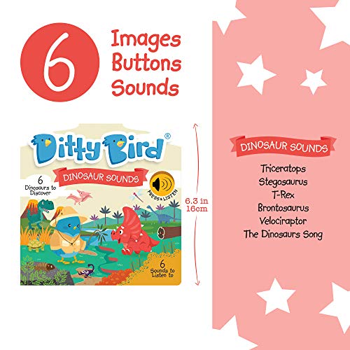 DITTY BIRD Dinosaur Songs: Mi primer libro de sonido interactivo con 6 botones para descubrir dinosaurios en inglés. ¡Juguete educativo electrónico para niños a partir de 1 año!