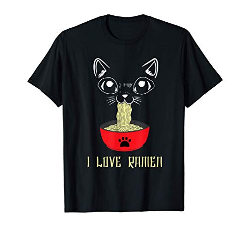 Divertido Kawaii Anime japonés Cat I love Ramen Noodle Gift Camiseta