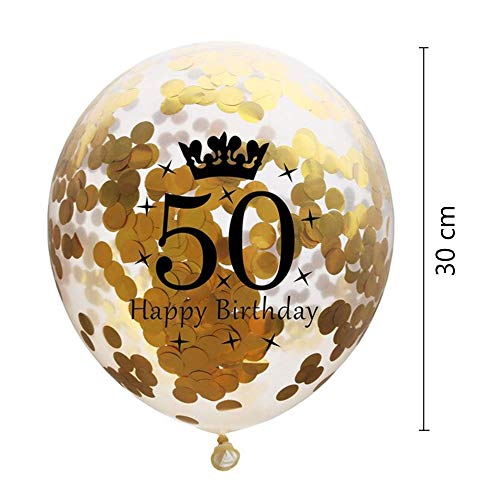 DIWULI, 5 Piezas de Globos de cumpleaños, número 50, Feliz cumpleaños, Globos de látex de Oro, número de Globos, Globos de látex, Juego de Globos de decoración de cumpleaños 50 cumpleaños