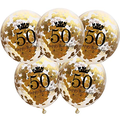 DIWULI, 5 Piezas de Globos de cumpleaños, número 50, Feliz cumpleaños, Globos de látex de Oro, número de Globos, Globos de látex, Juego de Globos de decoración de cumpleaños 50 cumpleaños