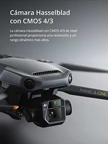 DJI Mavic 3 Cine Premium Combo - Dron cámara con cámara Hasselblad CMOS 4/3, vídeo 5.1K, detección de obstáculos omnidireccional, 46 min de vuelo, Apple ProRes 422 HQ, transm. máx. de vídeo de 15 km